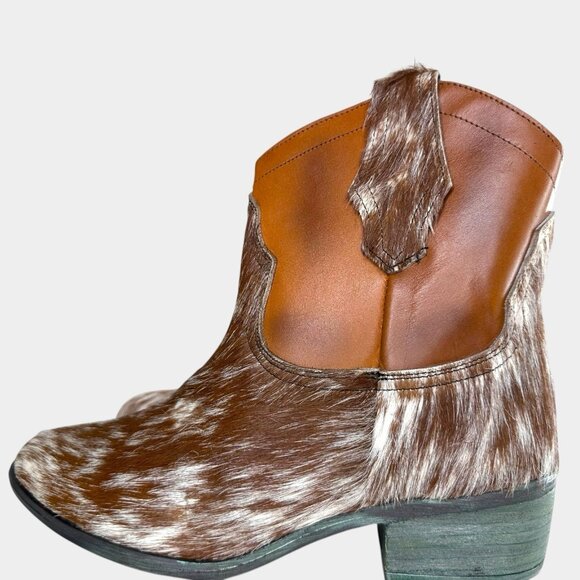 Alcala's Johnny Brown White Cow Hair Women 100% Leather Cowboy Boots Size 8.5 - Picture 4 of 12